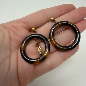 J Crew Tortoise Shell Gold Black Brown Hoop Dangle Earrings